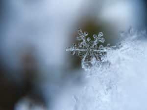 Close up picture of six sided snowflake