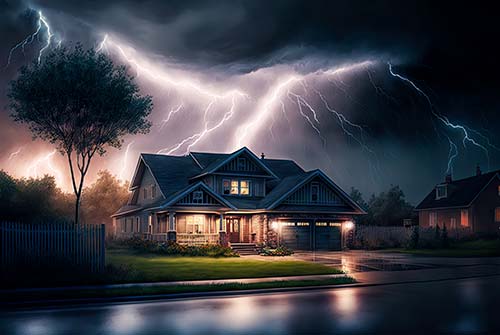house being impacted by the weather - lightening storm